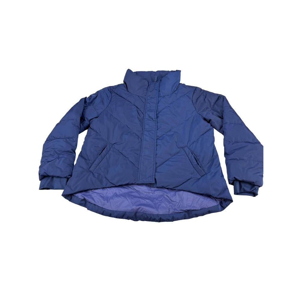 Universal Standard Kanda Puffer Jacket Blue Chevron Quilted High Low USOU1809 XS